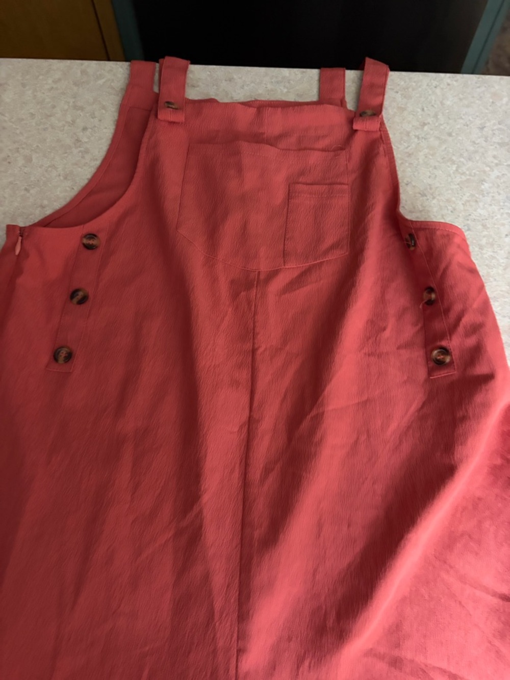 SHEIN Coral Pink Button-Accent Pinafore Jumpsuit